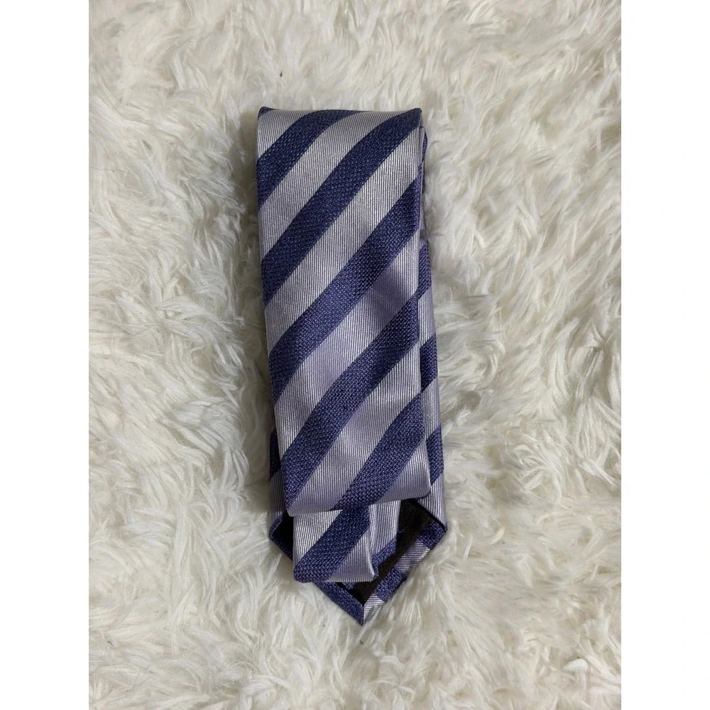 Tattersall Necktie Purple OS Mens Striped Silk Business Professional